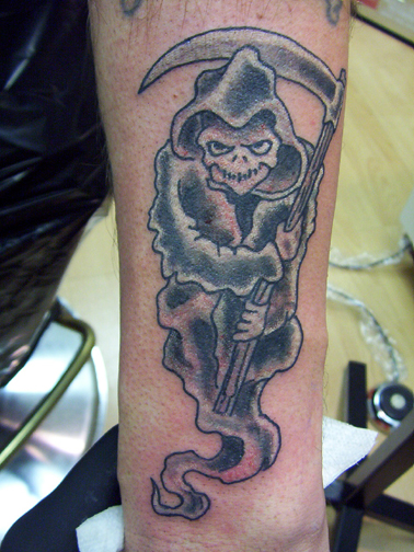 Looking for unique Jason Riddick Tattoos?  grim reaper on forearm